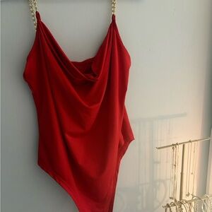 Elegant Red Draped Bodysuit